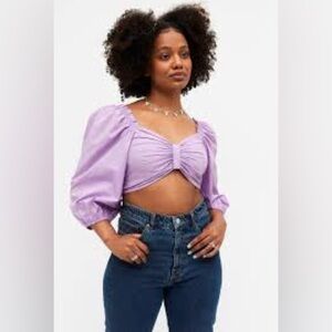 MONKI ASOS Purple Puff Sleeve Crop Top Sz 44 Festival Renaissance Coquette Girly